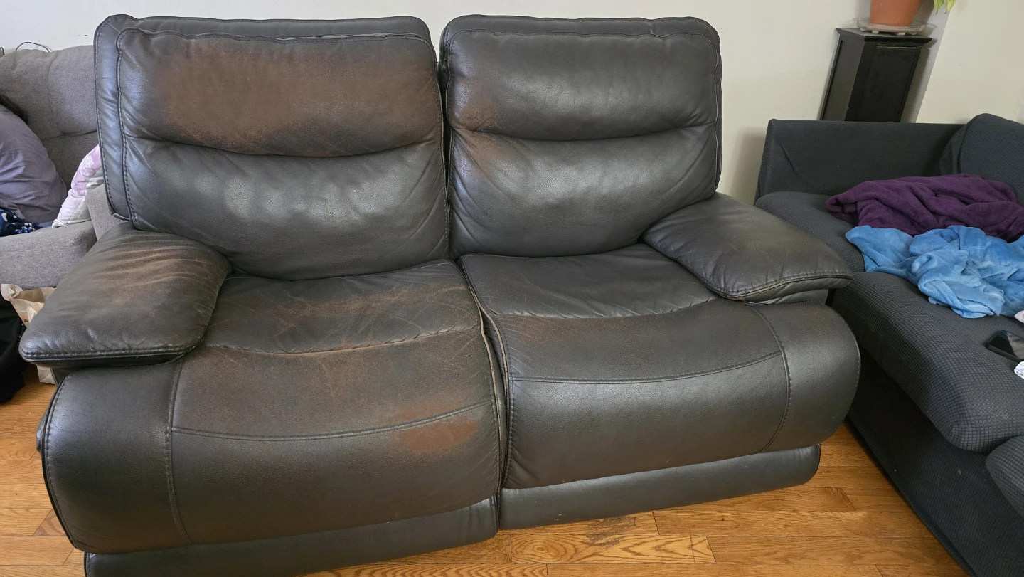Dark Brown Faux Leather Loveseat Recliner - photo 2