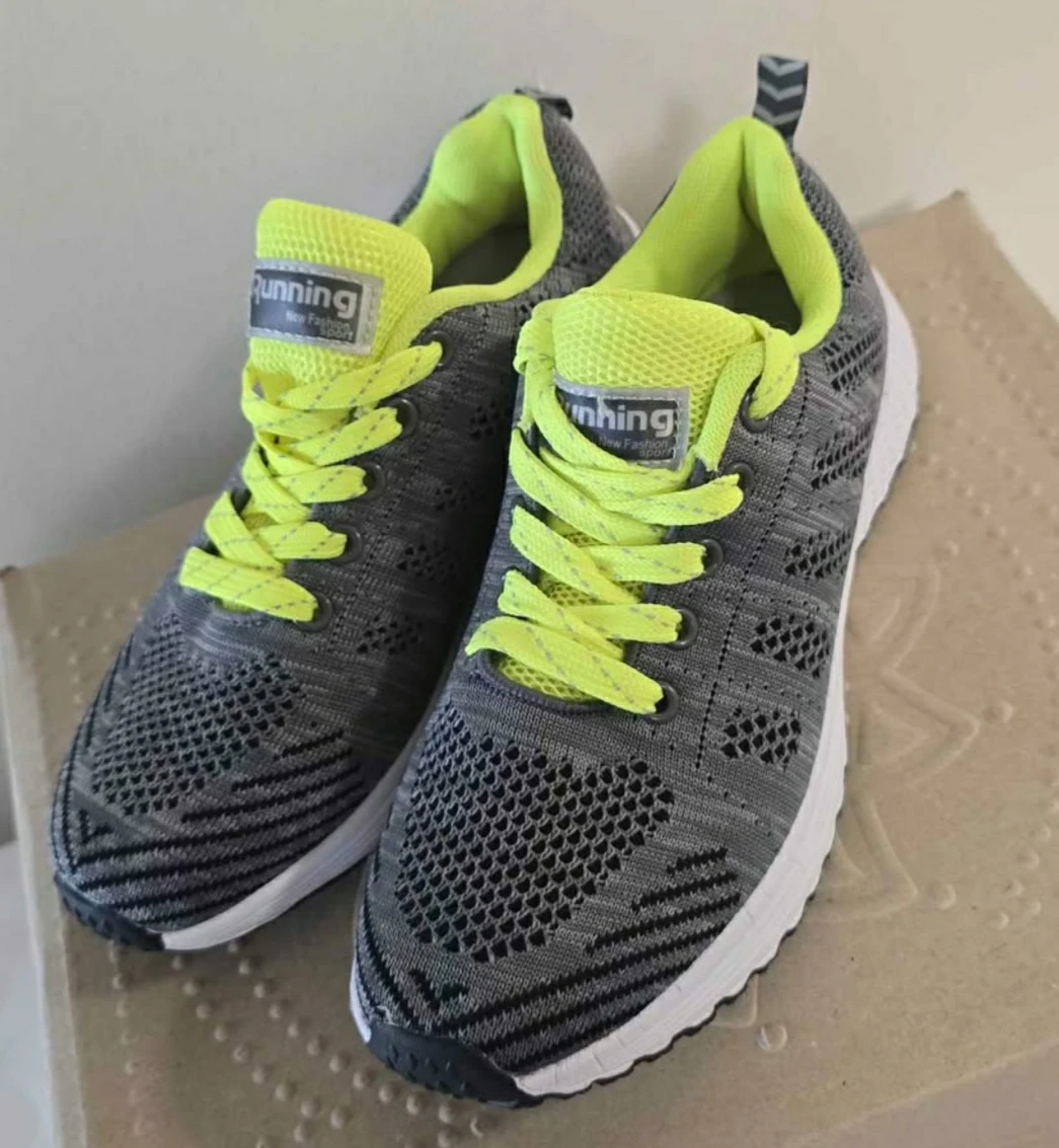 Brand new Running Shoes Grey with Neon Yellow Laces