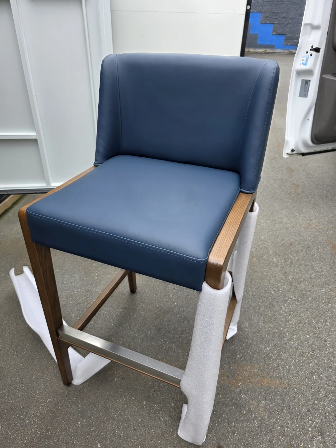Blue Faux Leather Bar Stool with Wooden Frame