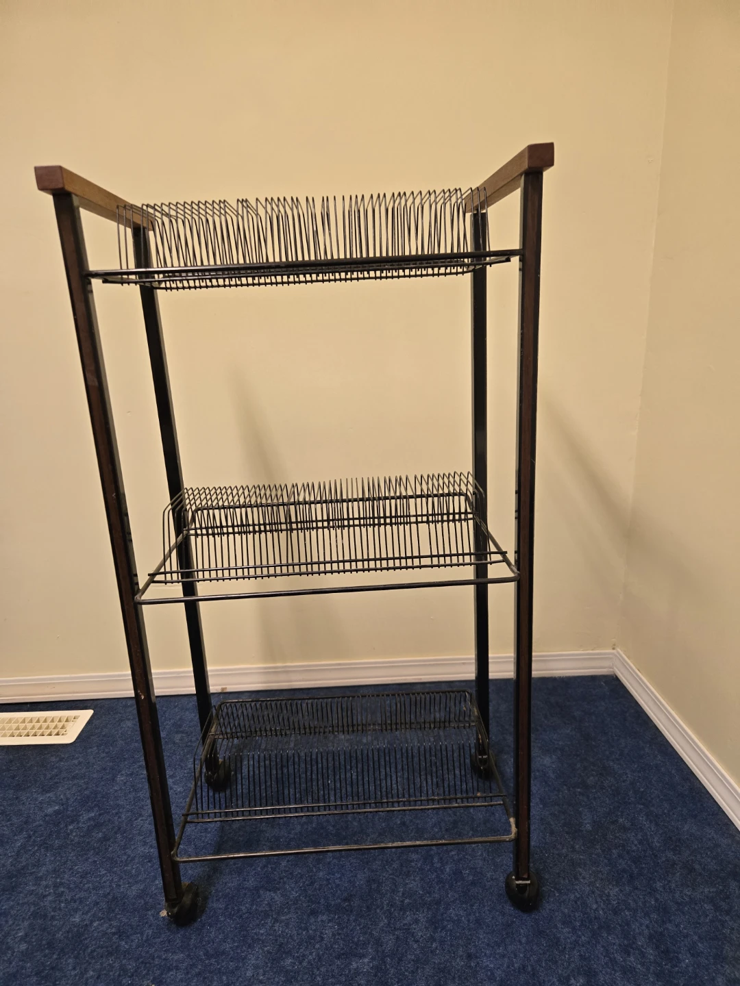 Vintage Metal Record Rack with Wood Accents