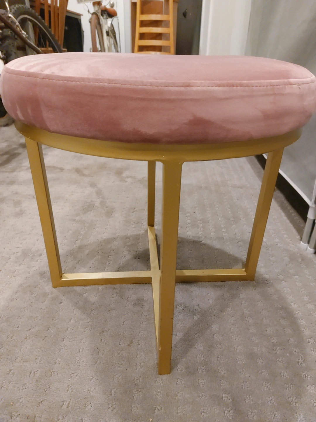 Pink Velvet Vanity Stool with Gold Base - photo 2