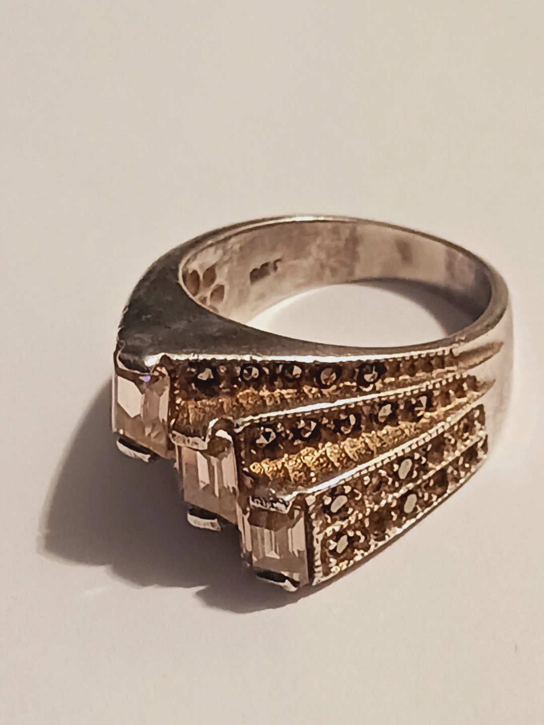 Sterling Silver 925  Ring with Marcasite and Square Cut Stones
