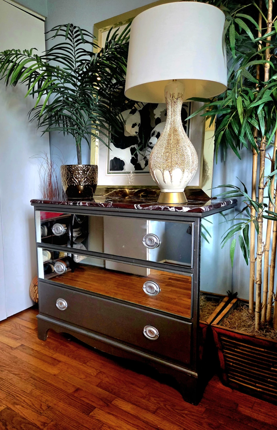 Vintage Rosso Levanto Marble Top Three Drawer Mirrored Dresser - photo 4