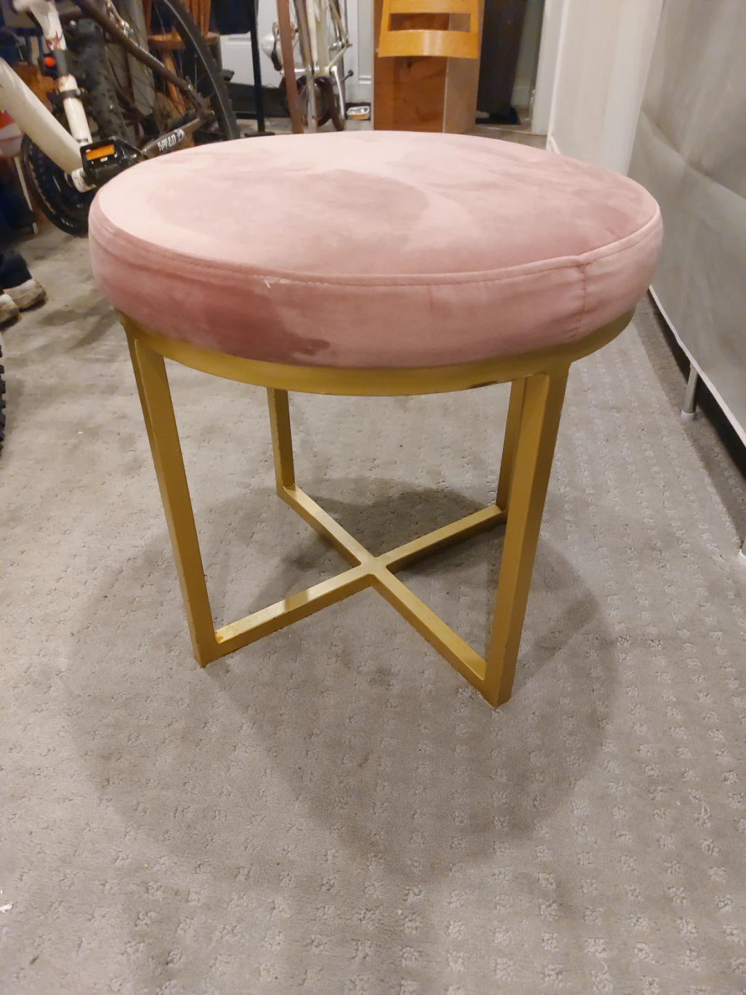 Pink Velvet Vanity Stool with Gold Base