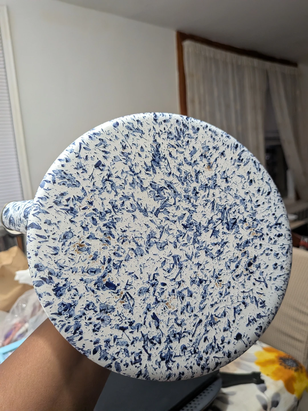 Vintage Enamelware Pot with Blue Speckle Design