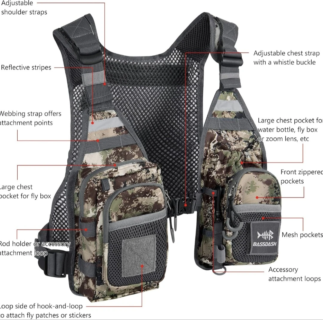 Bassdash Fishing Vest Fly Fishing Vest Chest Pack - photo 2