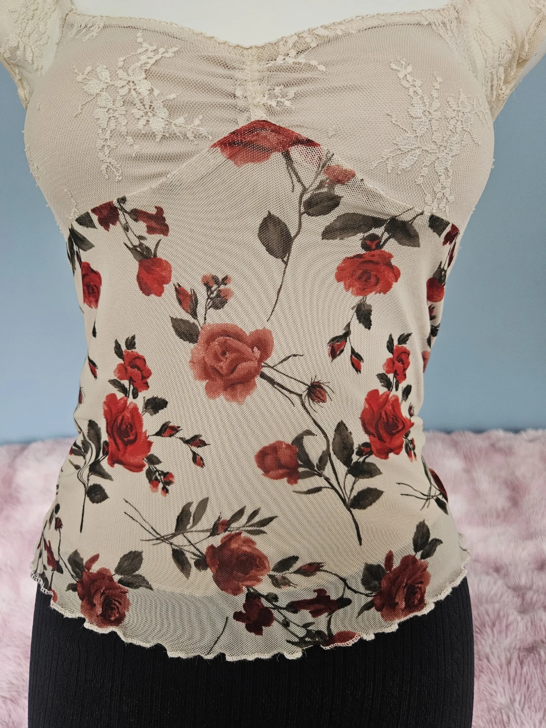 lace rose print top - photo 2
