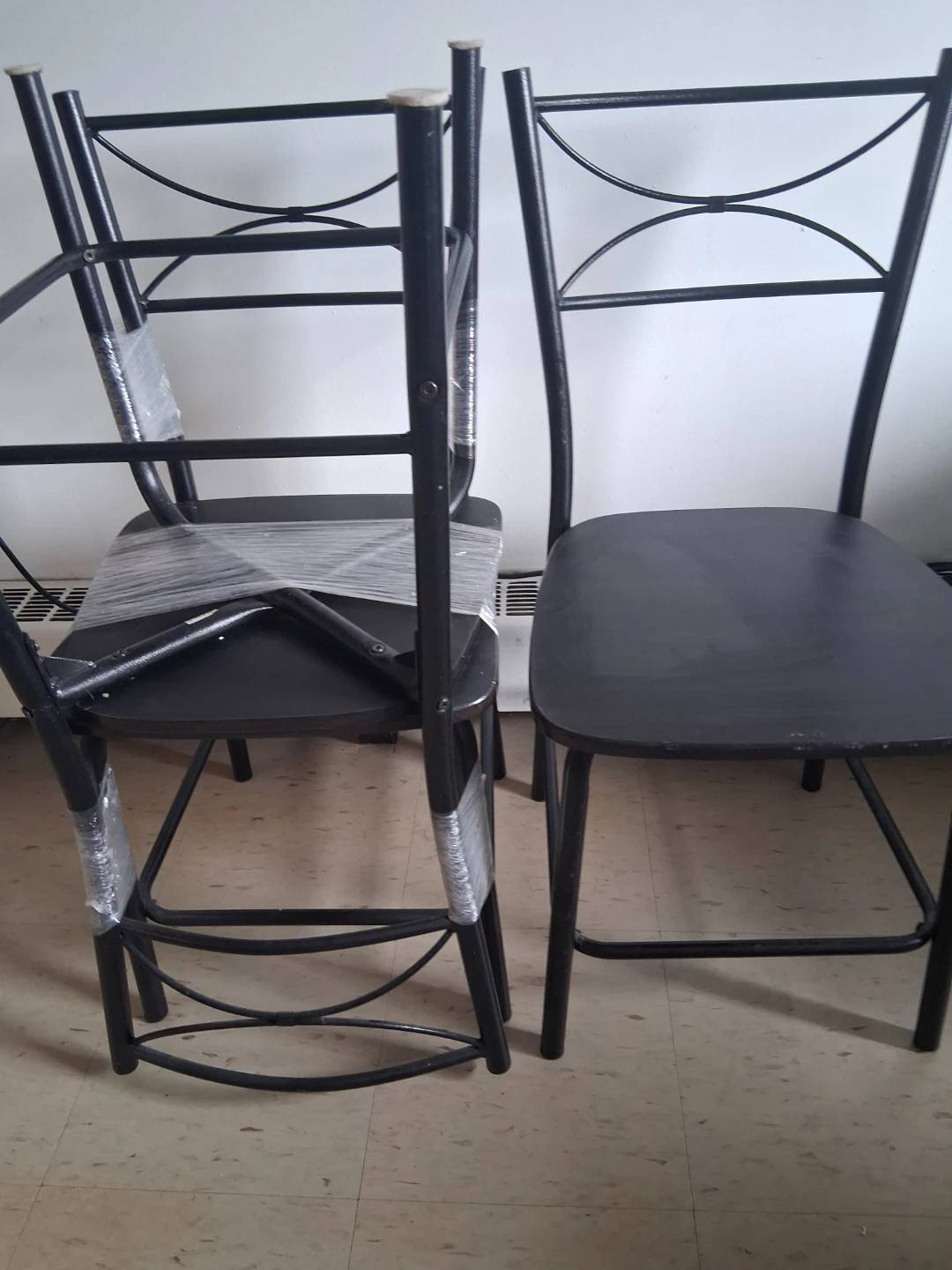 Set of 4 Black Metal and Wood Chairs - photo 2
