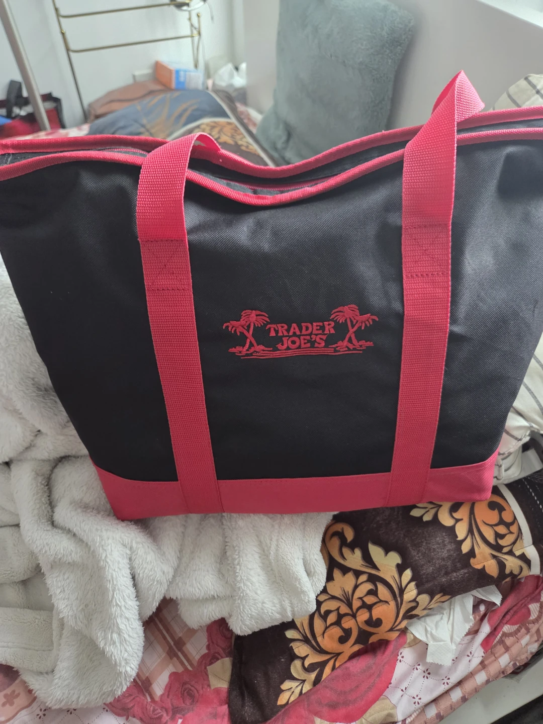 Trader Joe's Black and Pink Insulated Tote Bag