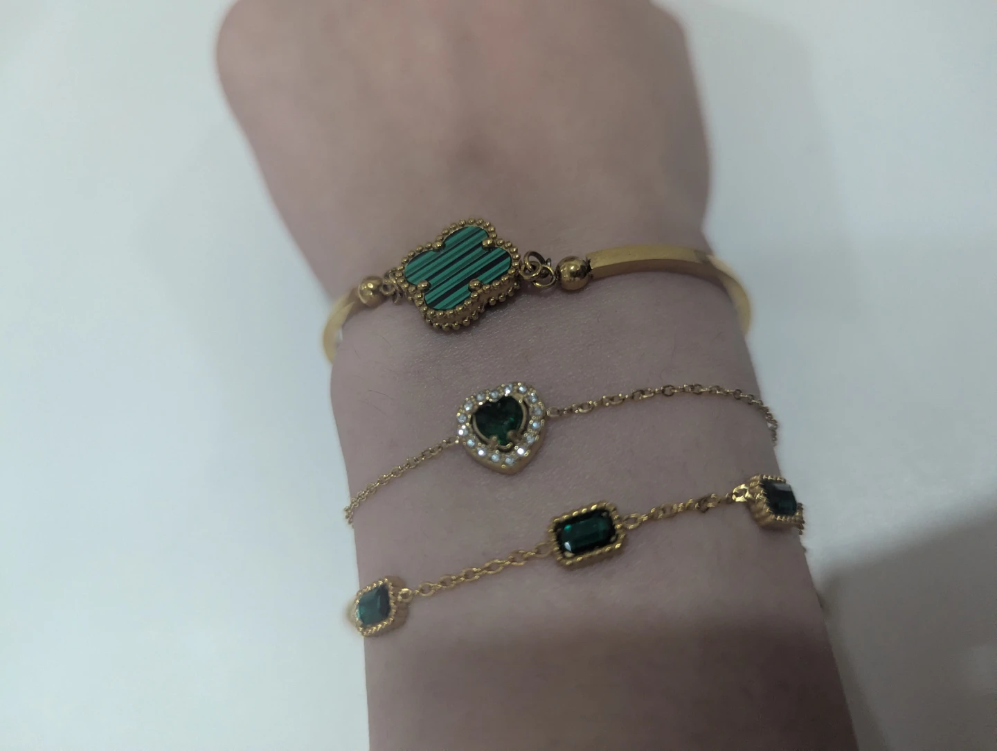 14k Gold plated Bracelets with Green Stones - photo 4