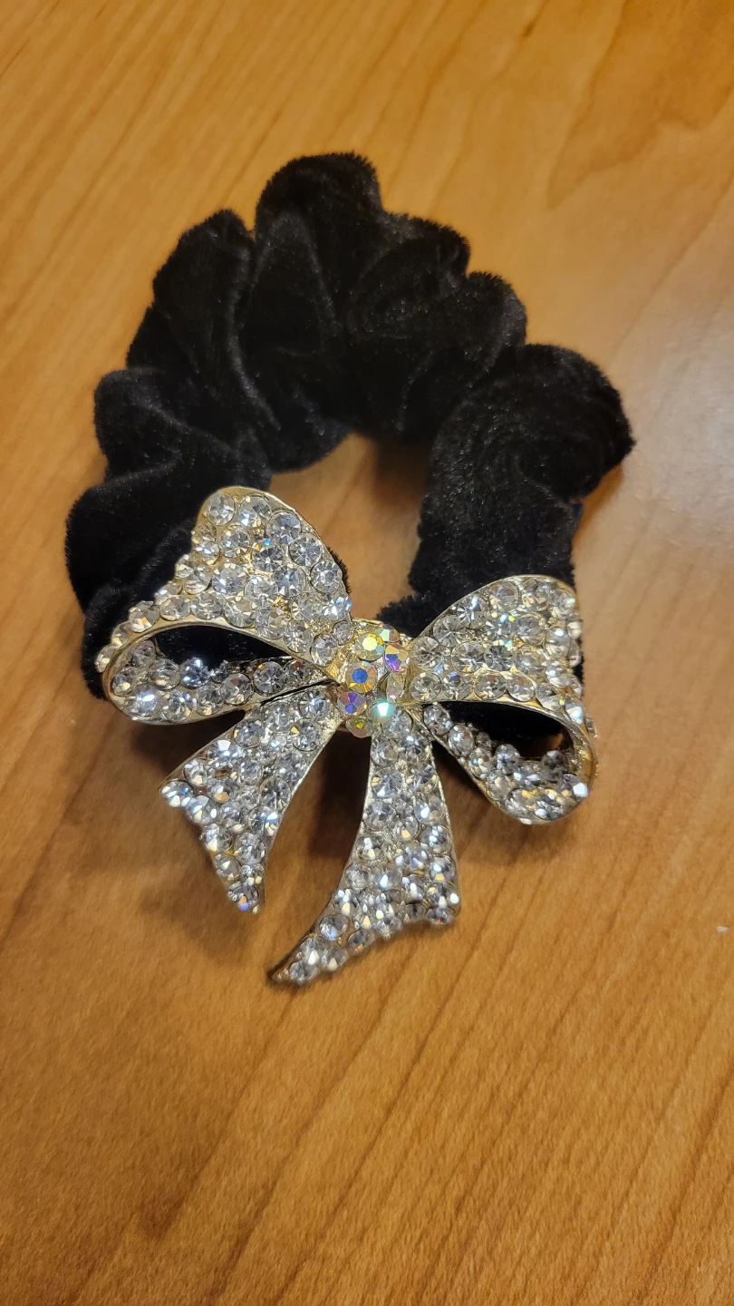 Black Velvet Scrunchie with Rhinestone Bow