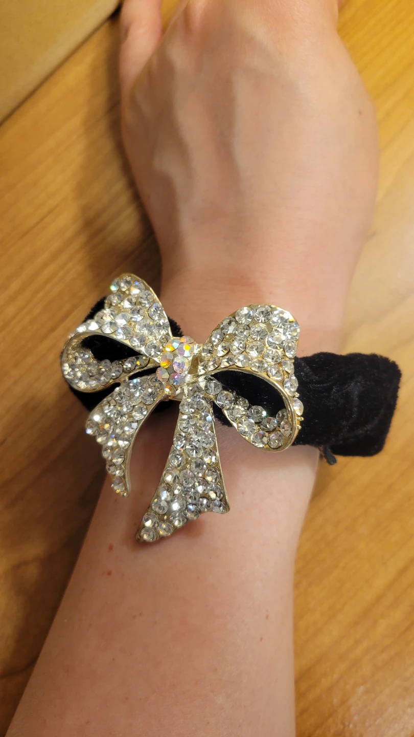Black Velvet Scrunchie with Rhinestone Bow - photo 2