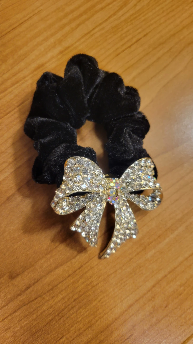 Black Velvet Scrunchie with Rhinestone Bow - photo 4