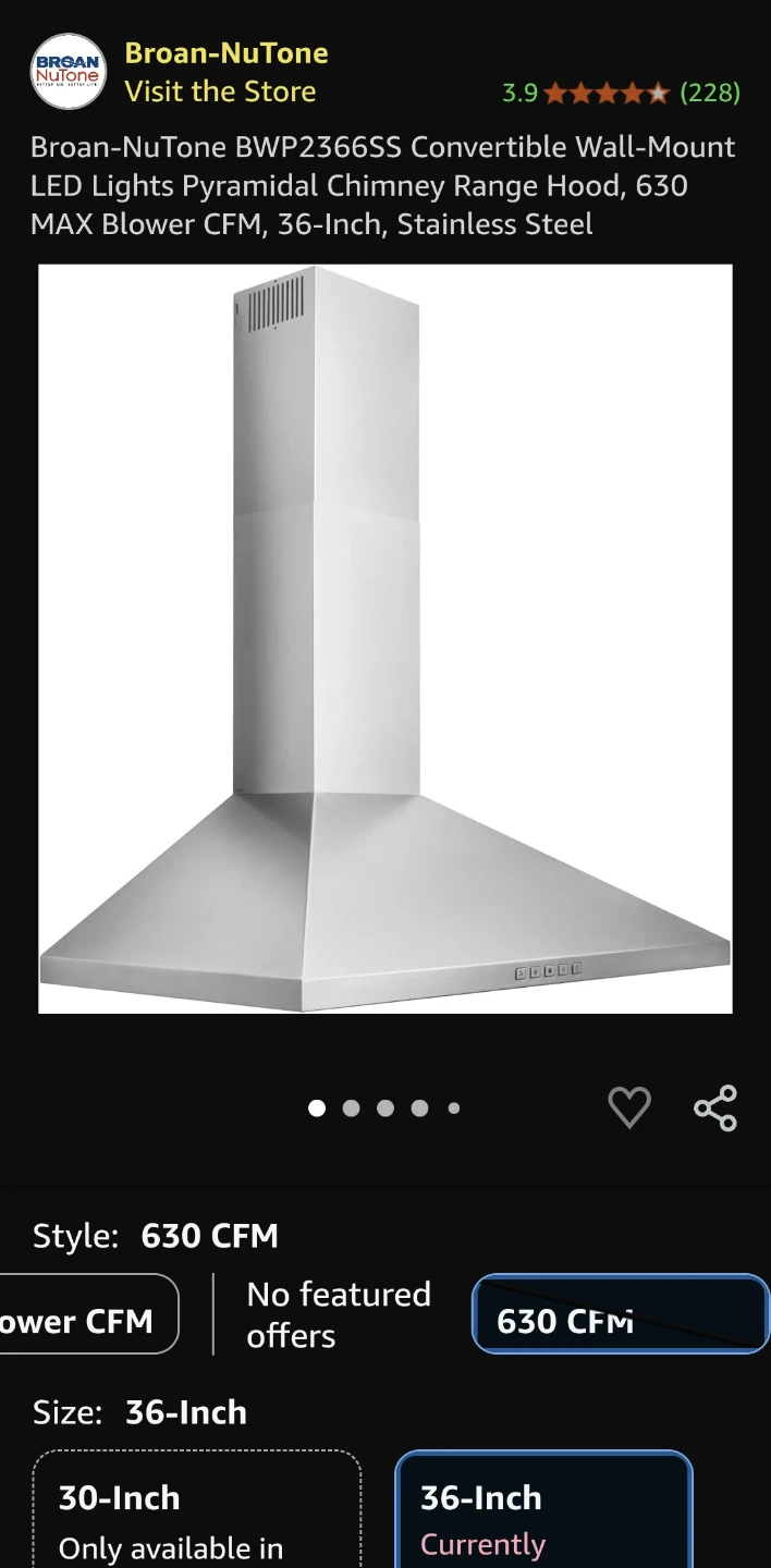 Broan-NuTone BWP2366SS Convertible Wall-Mount Range Hood
