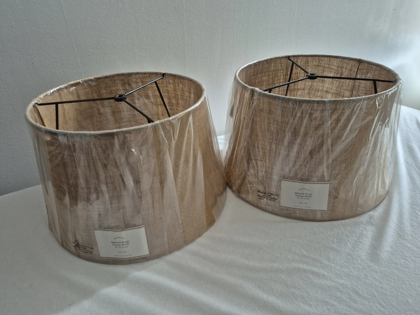 Set of two Pottery Barn Tapered Drum Burlap Lampshade - Large