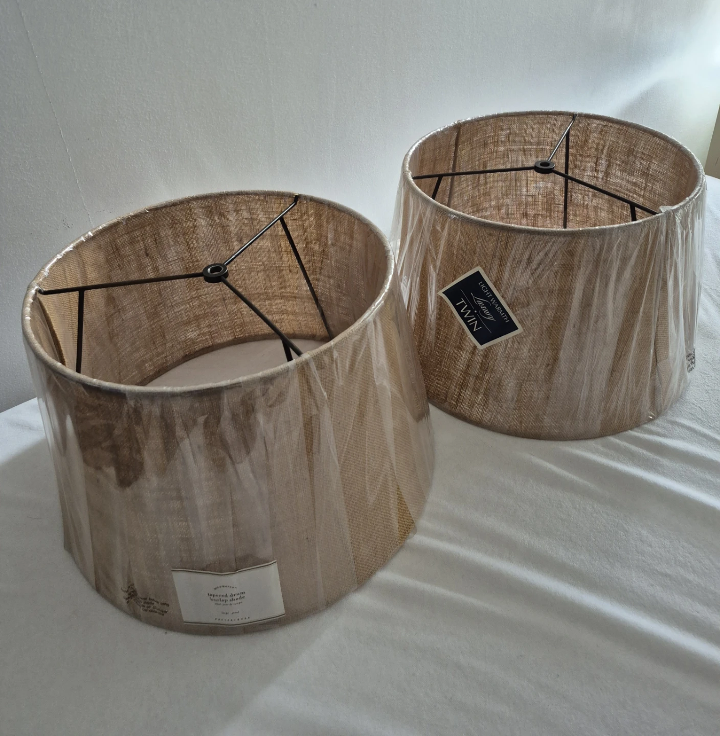 Set of two Pottery Barn Tapered Drum Burlap Lampshade - Large - photo 2