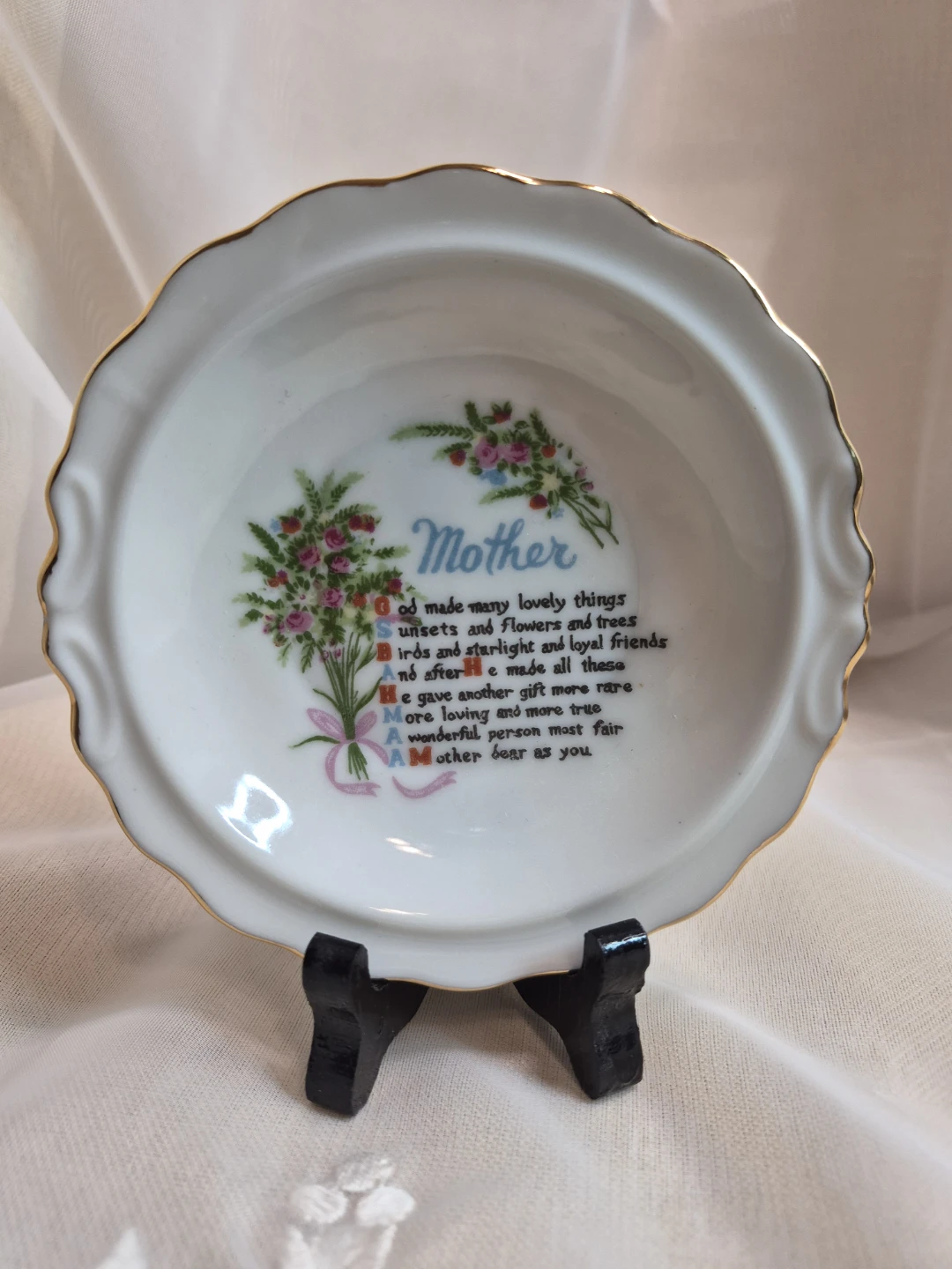 Vintage Porcelain 4 3/4" Mother Trinket Ring Etc. Dish