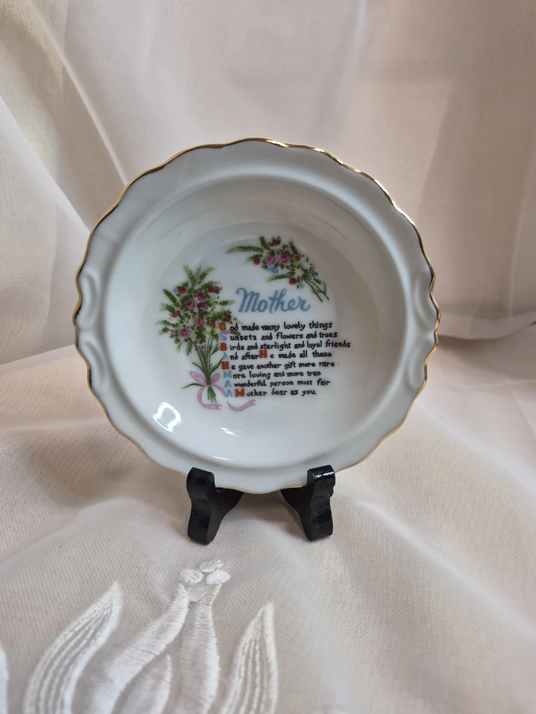 Vintage Porcelain 4 3/4" Mother Trinket Ring Etc. Dish - photo 3