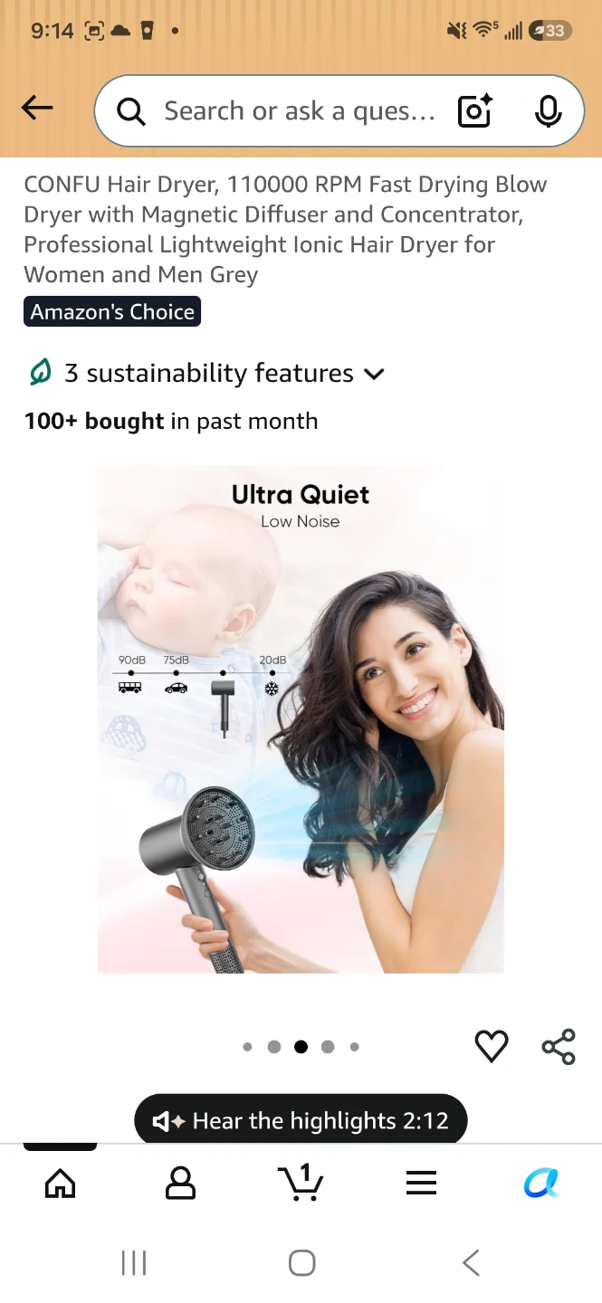 CONFU Ionic Hair Dryer with Magnetic Diffuser - Grey - photo 5