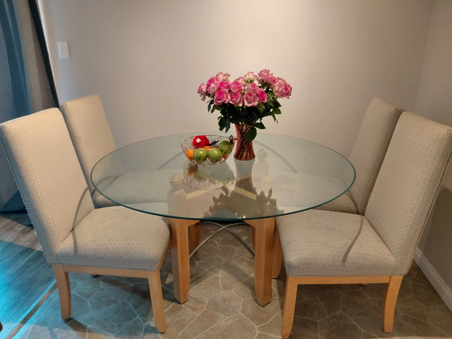Glass Top Dining Table with 4 Chairs