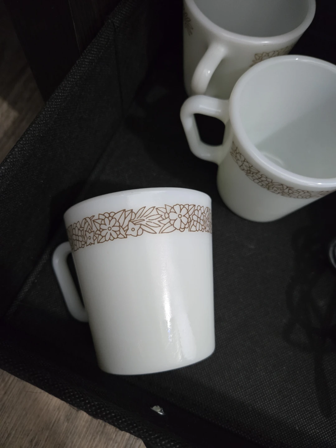 Pyrex White Milk Glass Mugs with Floral Design - Set of 4