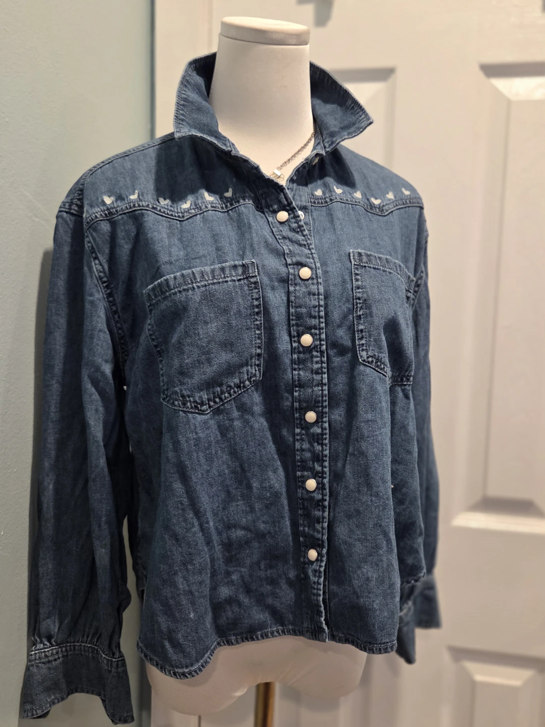 Gap Kids Denim Shirt with Embroidered Birds - Size XXL (14-16)
