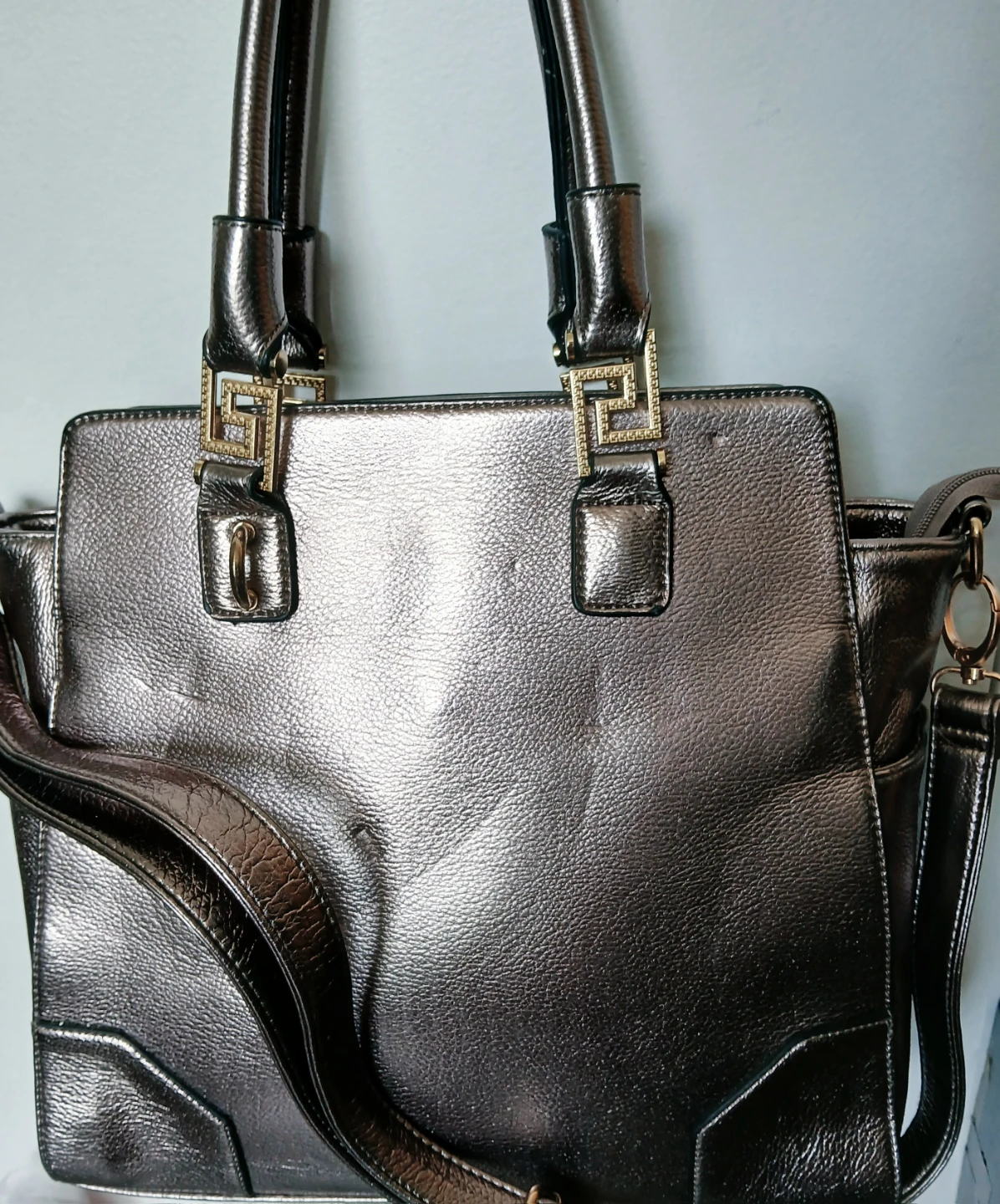 Metallic Faux Leather Tote Handbag