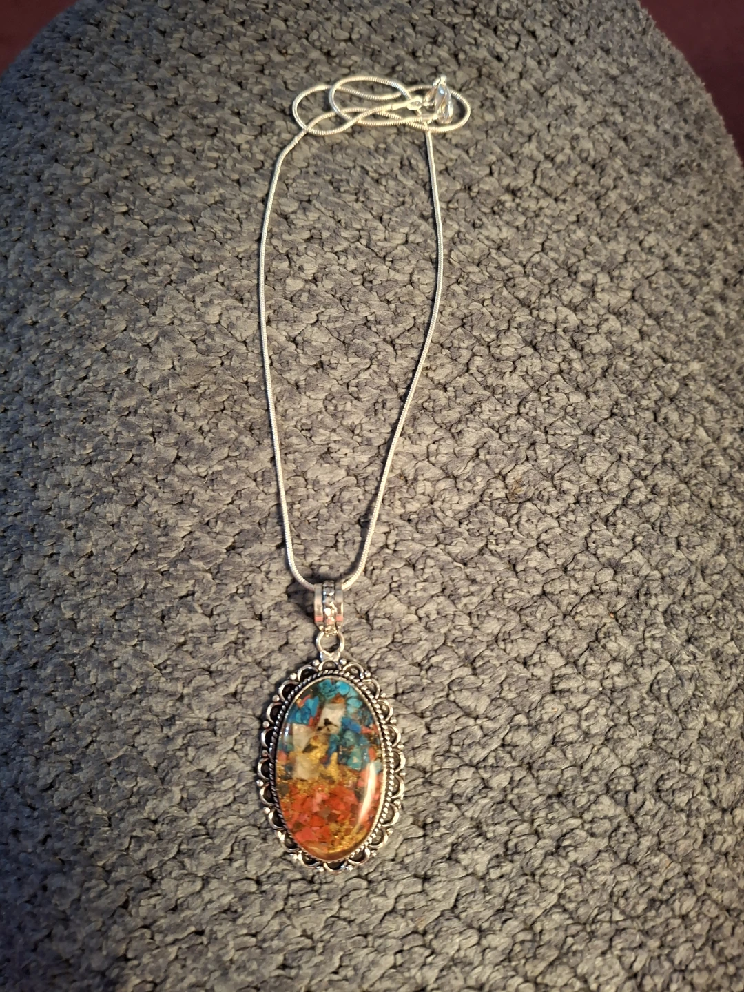 Sterling Silver Red  Coral  and Turquoise  Necklace - photo 2