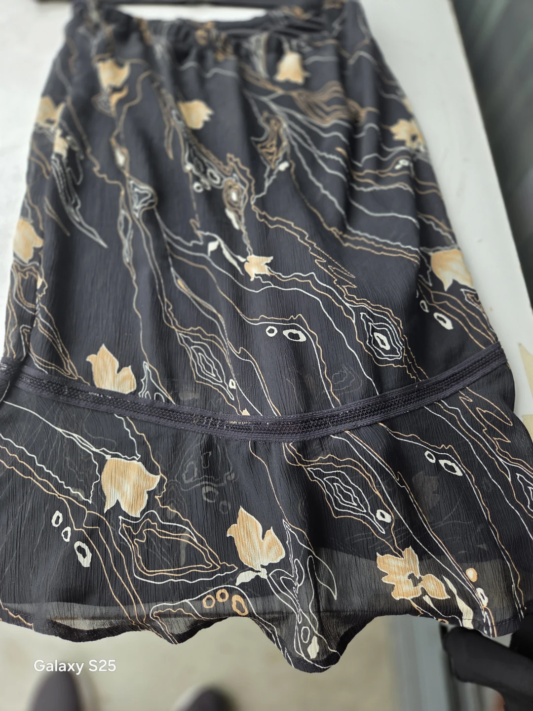 Black Chiffon Maxi Skirt with Floral Print