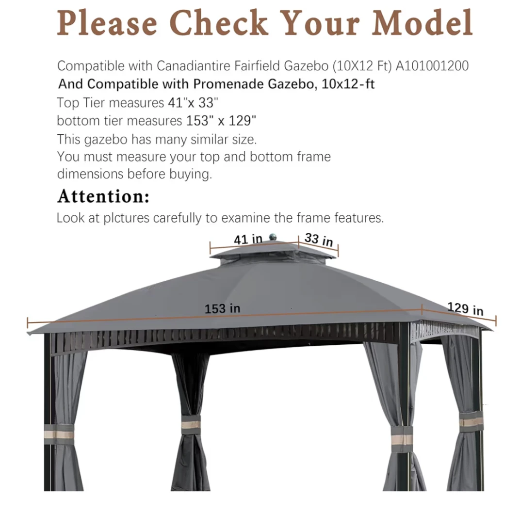 Grey Gazebo Replacement Canopy Top 10x12 ft - photo 3