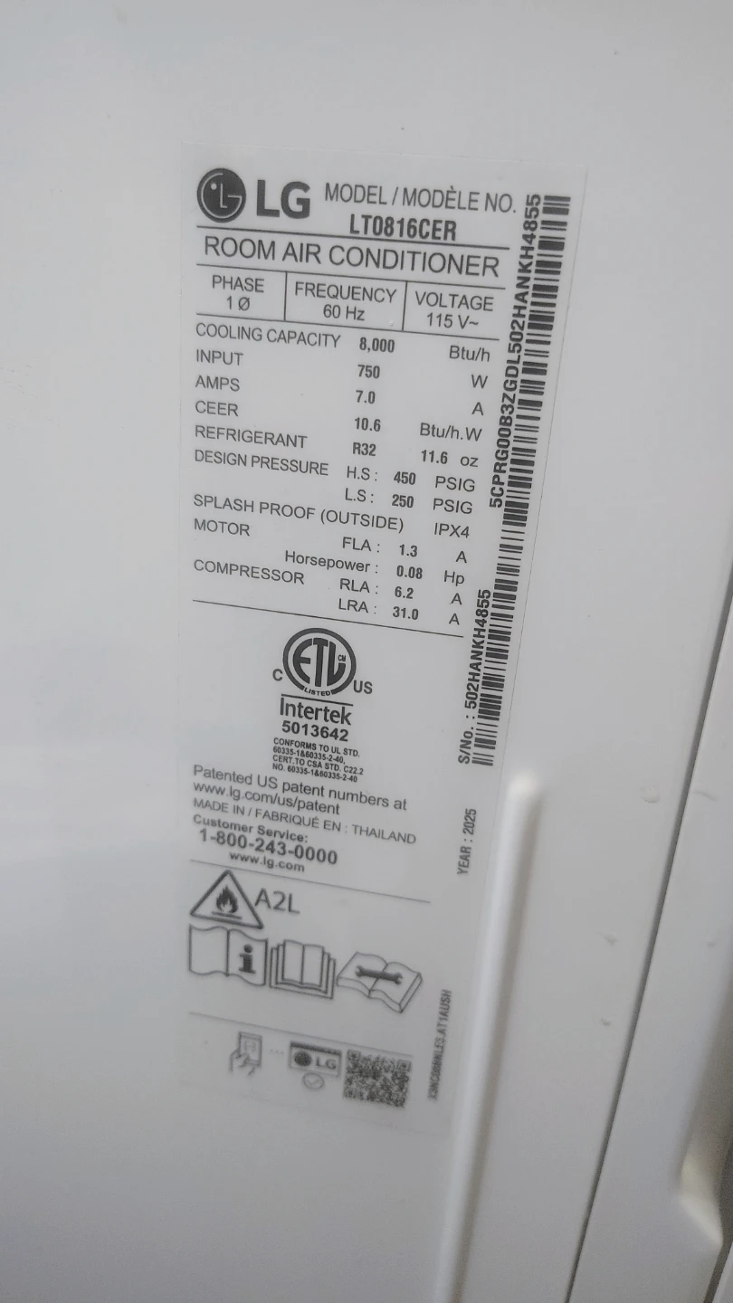 LG Room Air Conditioner LT0816CER - photo 3