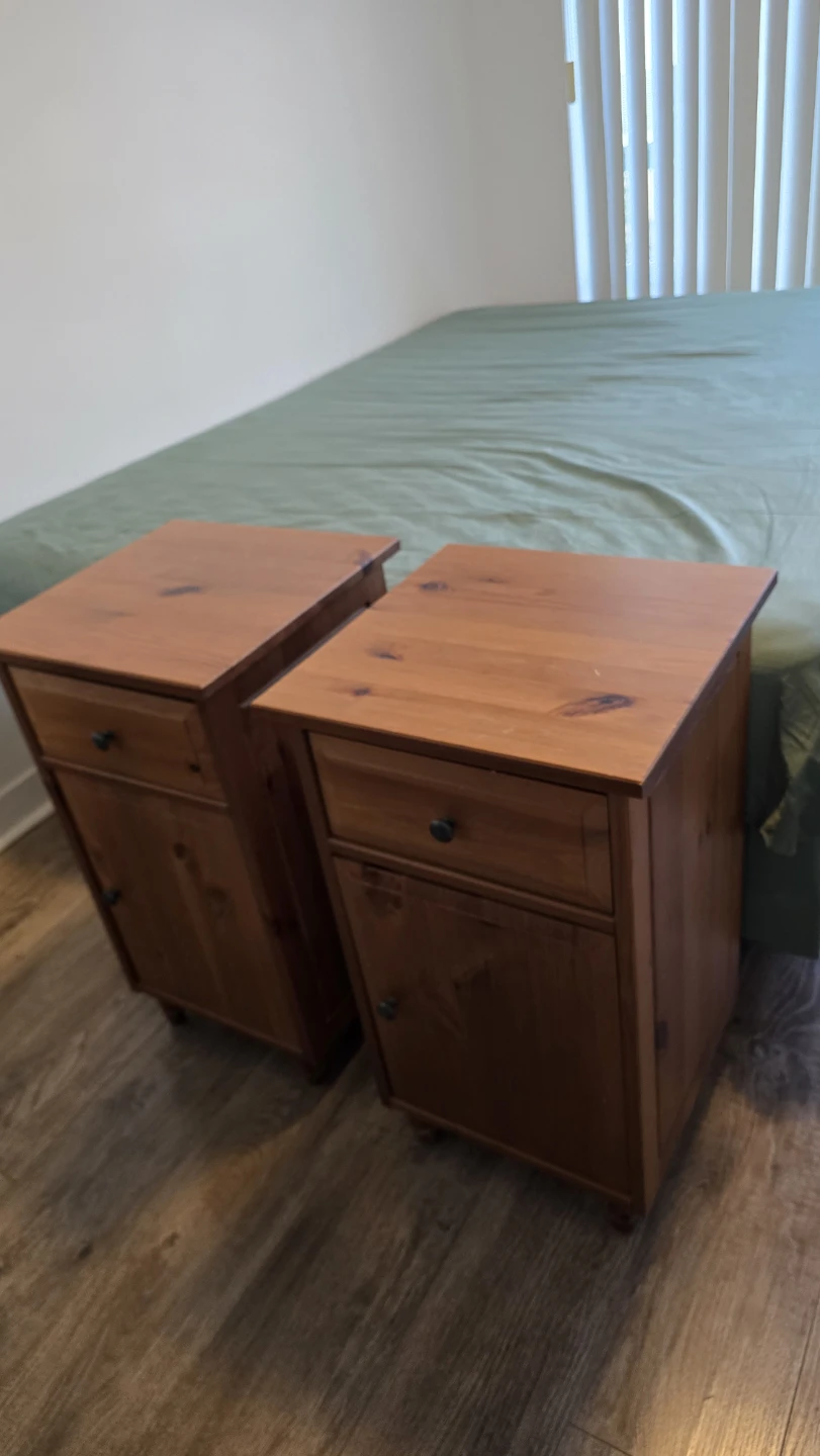 Pine Nightstand with Drawer and Cabinet