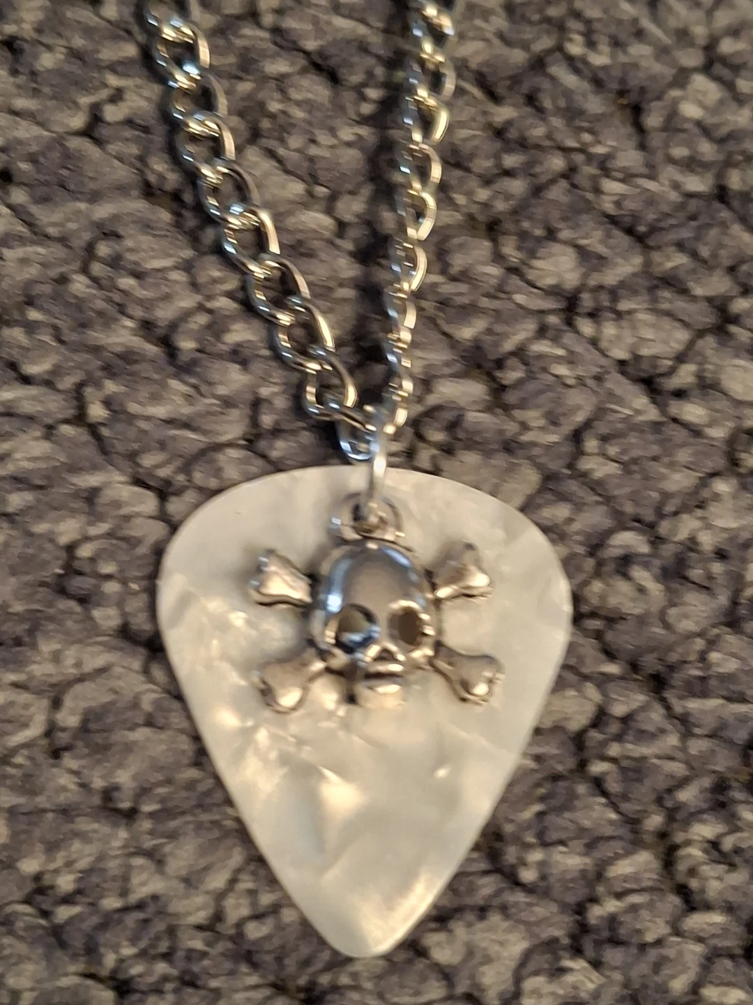 Guitar Pick Necklace with Skull Charm