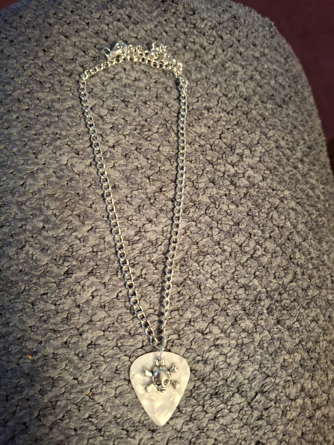 Guitar Pick Necklace with Skull Charm - photo 3