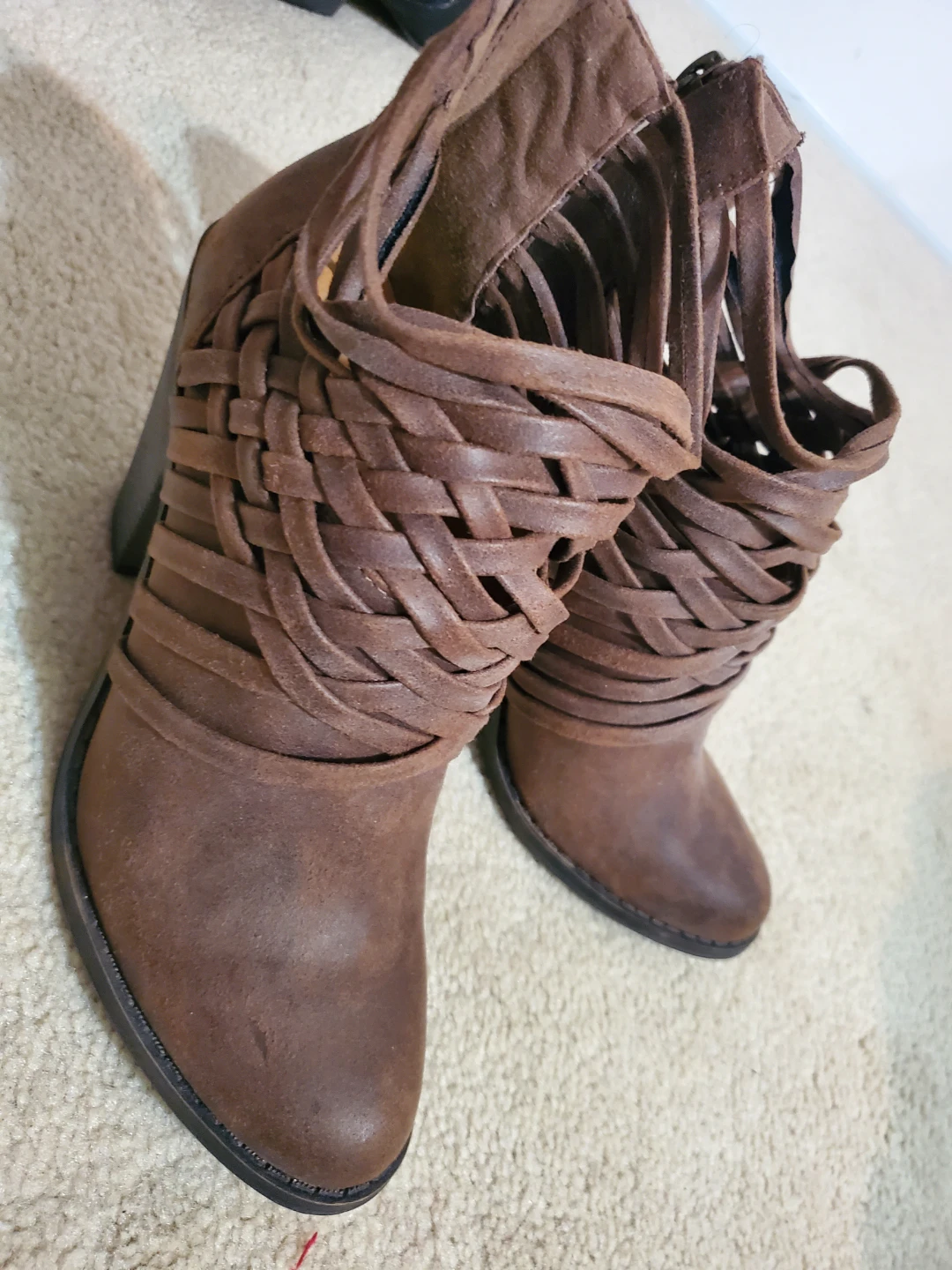 Brown Woven Ankle Boots with Zipper Back - photo 3