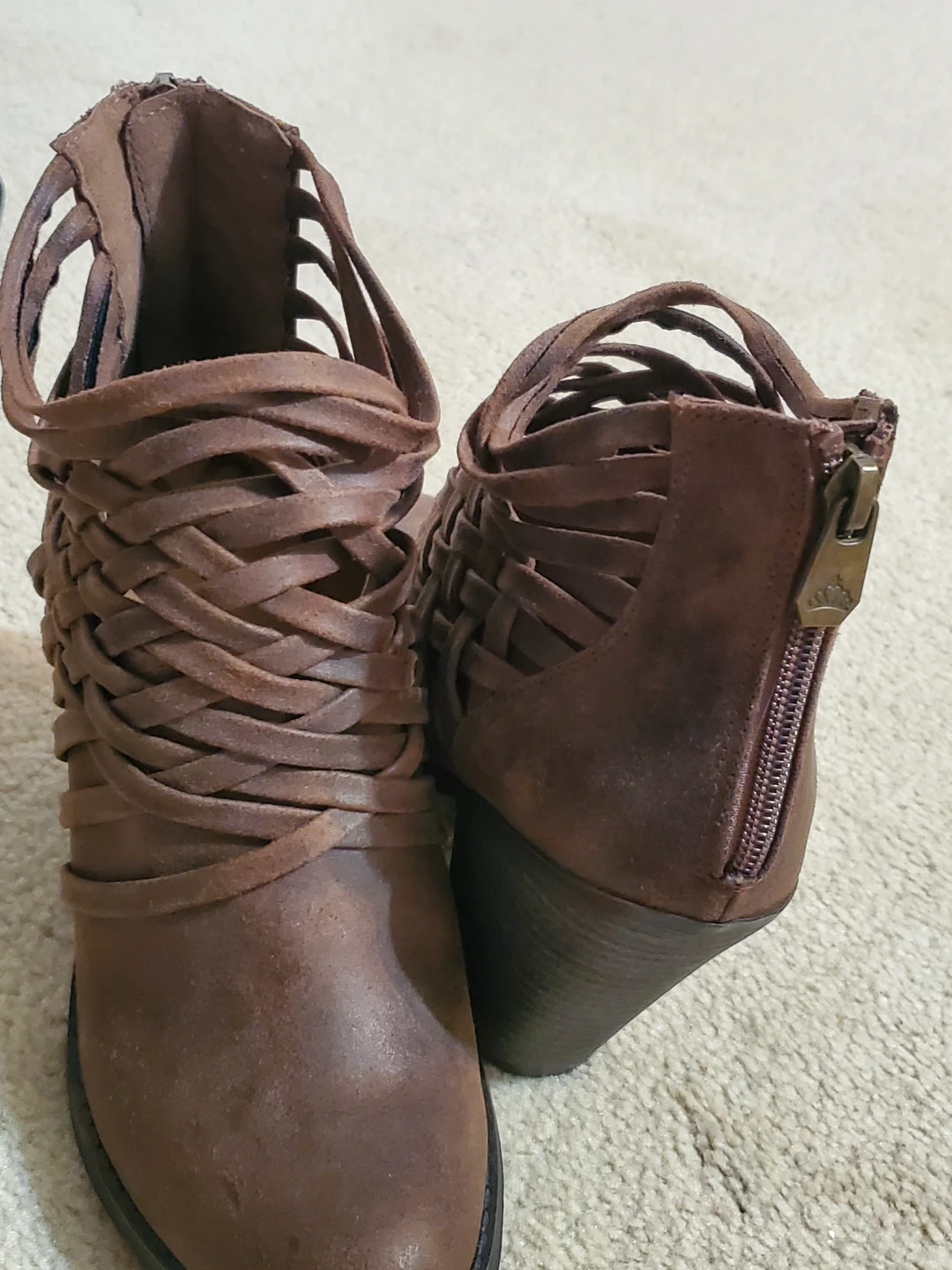 Brown Woven Ankle Boots with Zipper Back - photo 5
