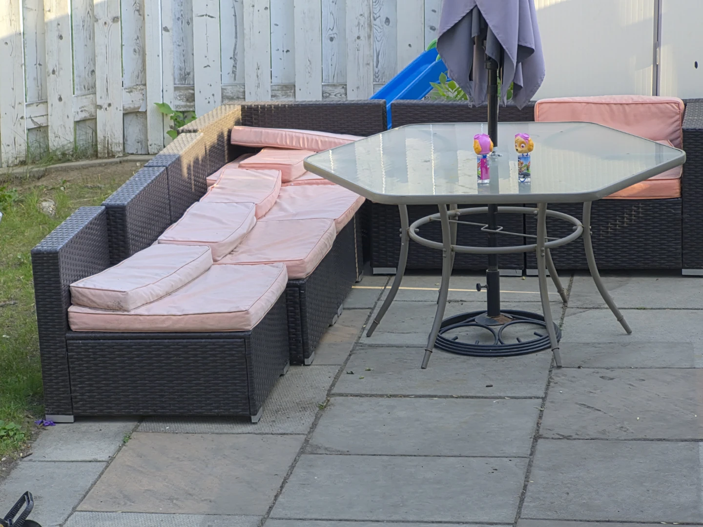 Wicker Patio Sectional Sofa with Pink Cushions - photo 2