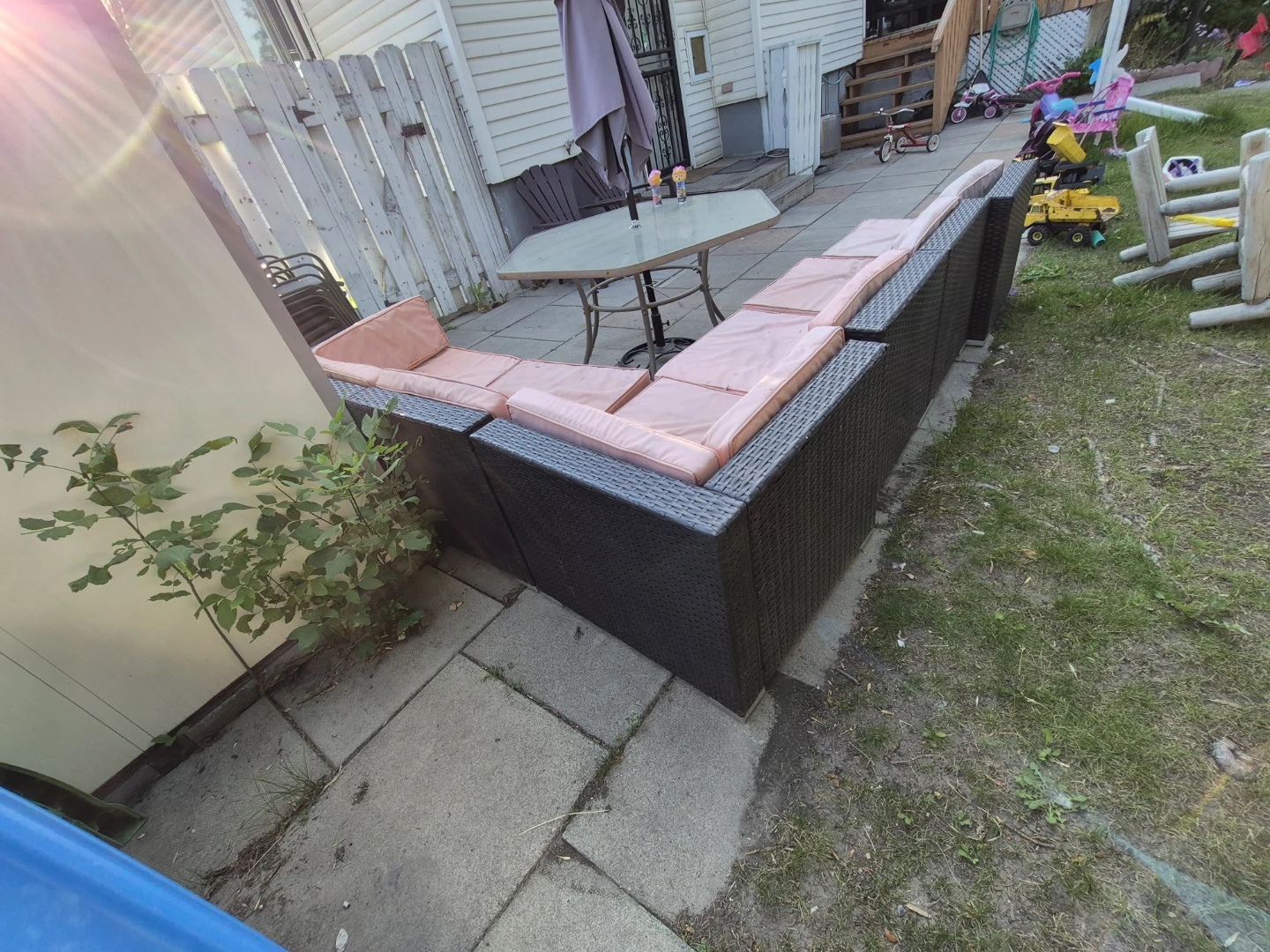Wicker Patio Sectional Sofa with Pink Cushions - photo 3