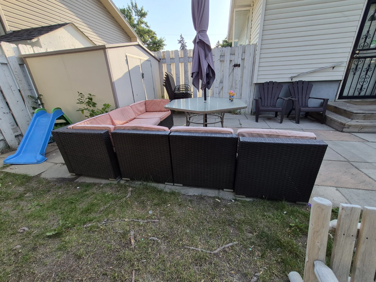 Wicker Patio Sectional Sofa with Pink Cushions - photo 4