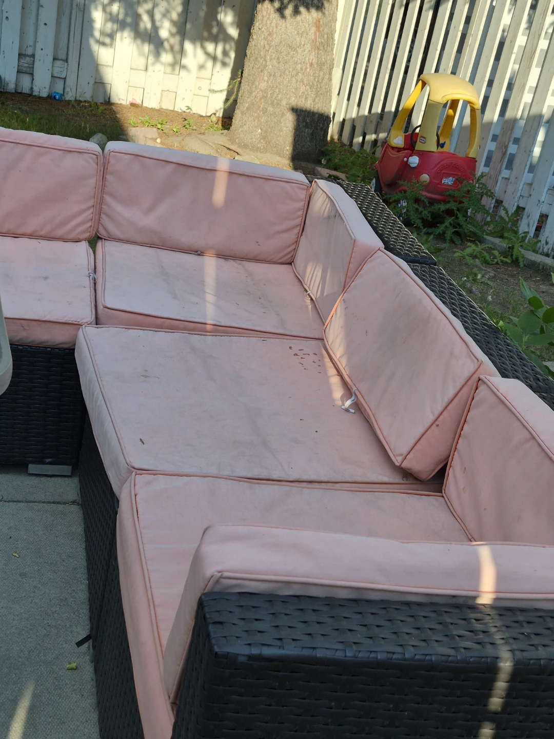 Wicker Patio Sectional Sofa with Pink Cushions - photo 5