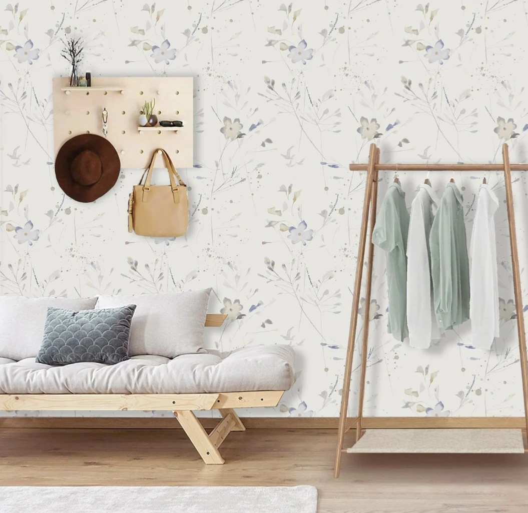 White Watercolor Floral Peel & Stick Wallpaper Roll 17.3"×385" - photo 2