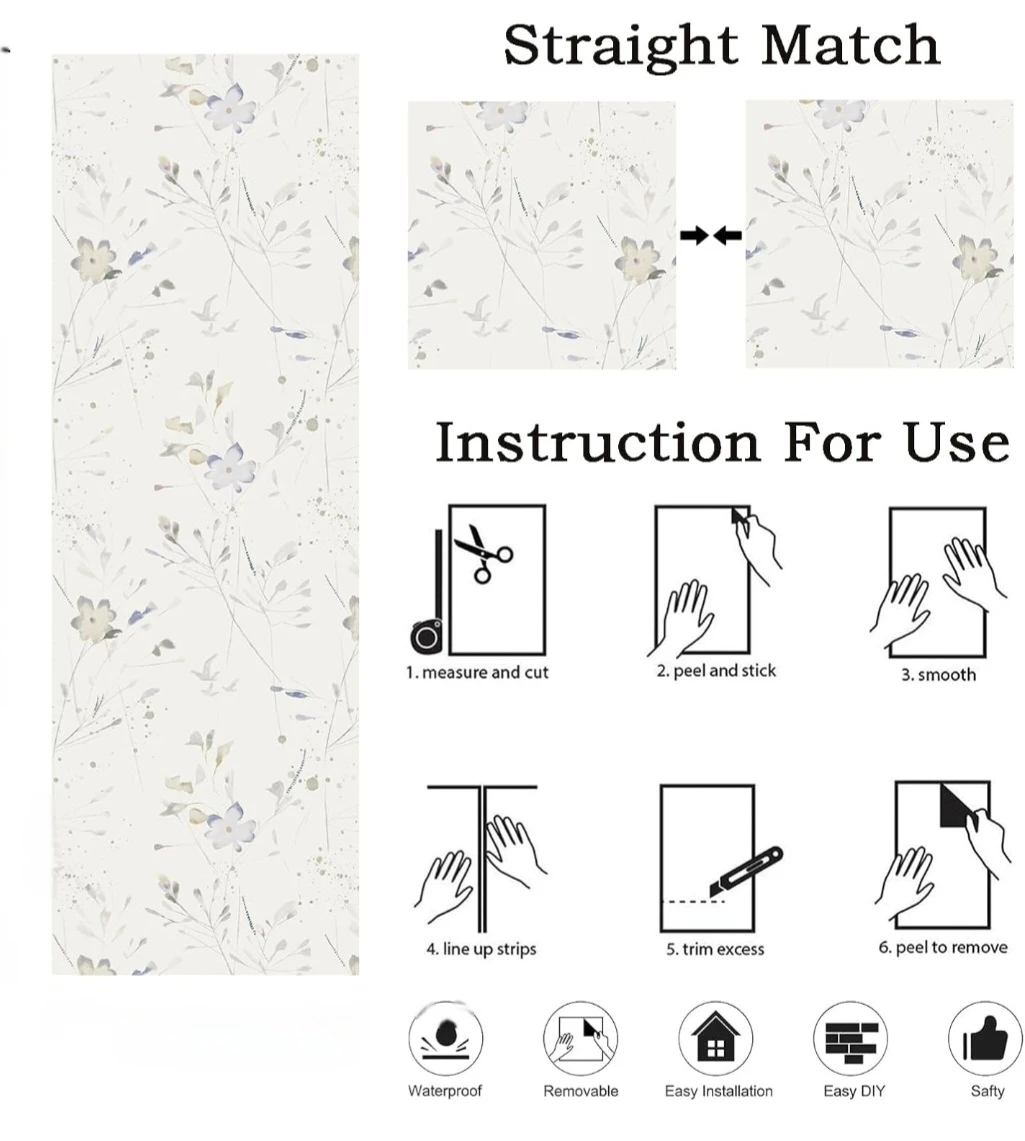 White Watercolor Floral Peel & Stick Wallpaper Roll 17.3"×385" - photo 5