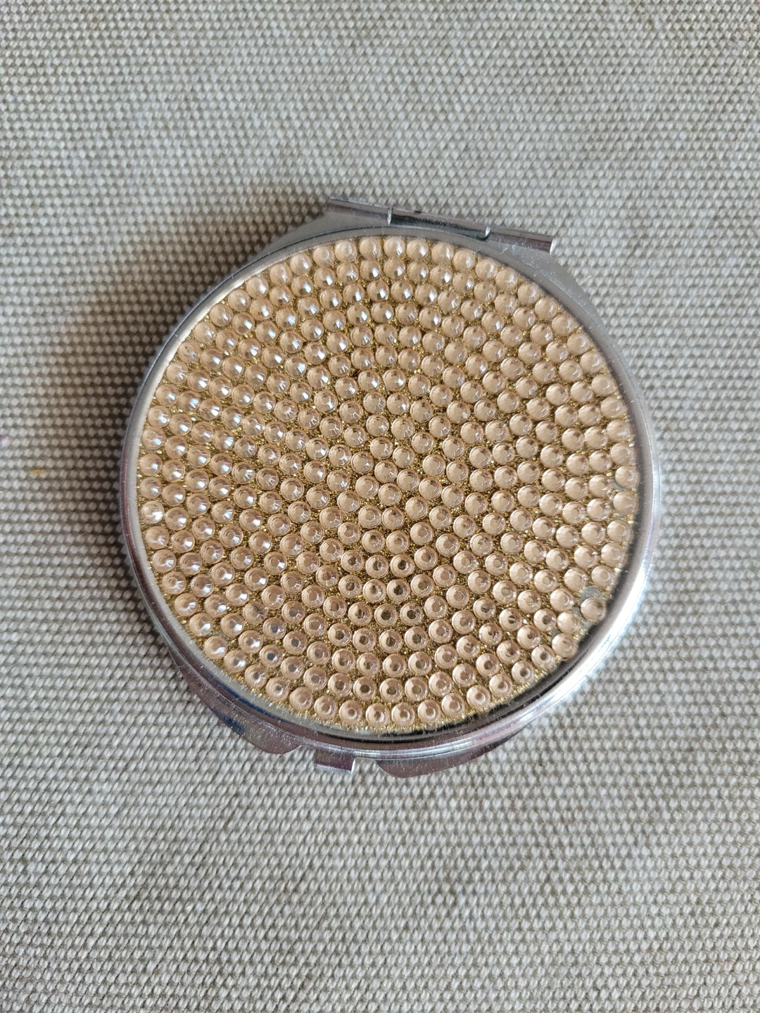 Round Compact Mirror with Rhinestones