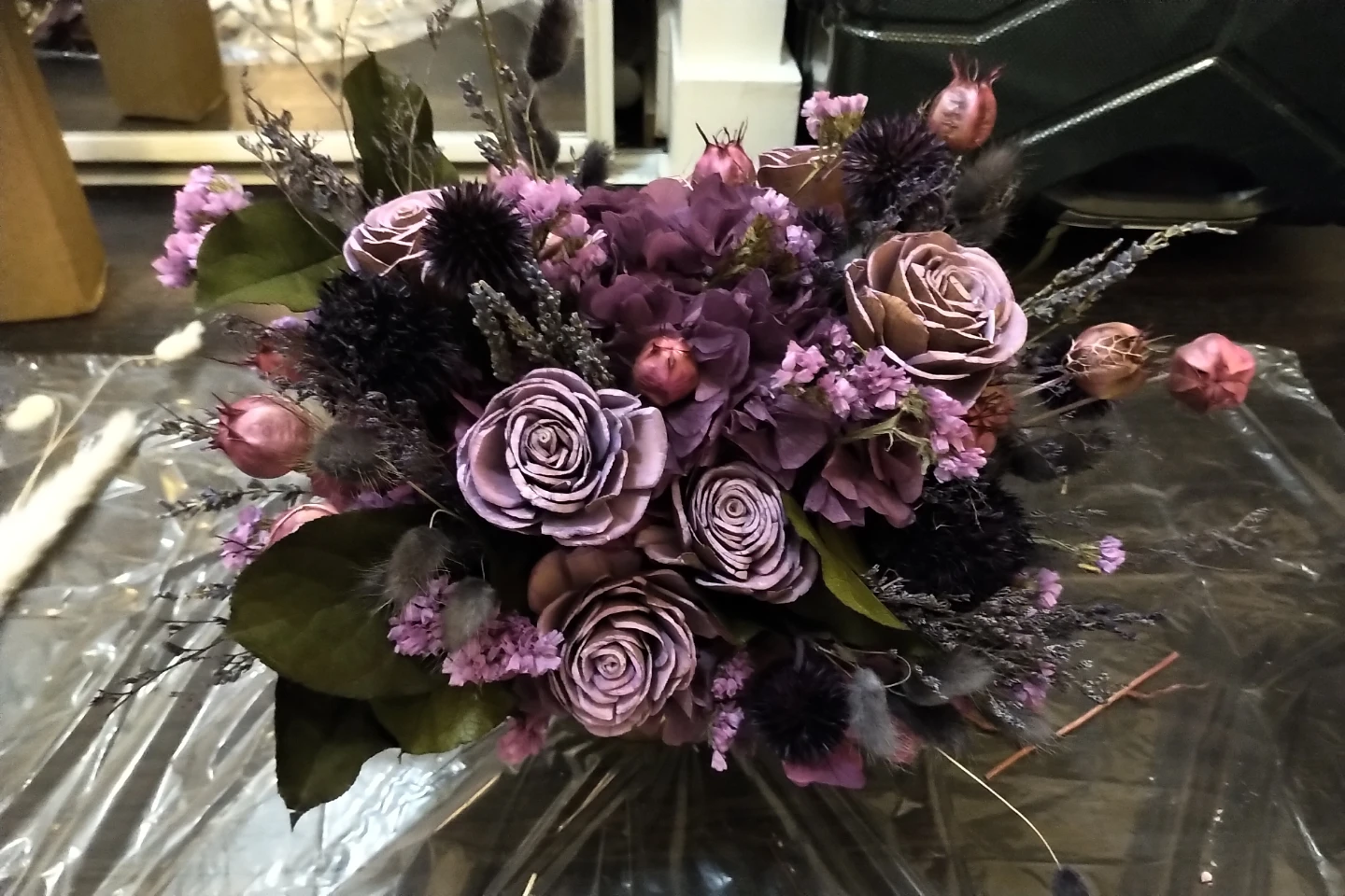 Dried and Preserved Flowers in Vases for Wedding or Home Decor