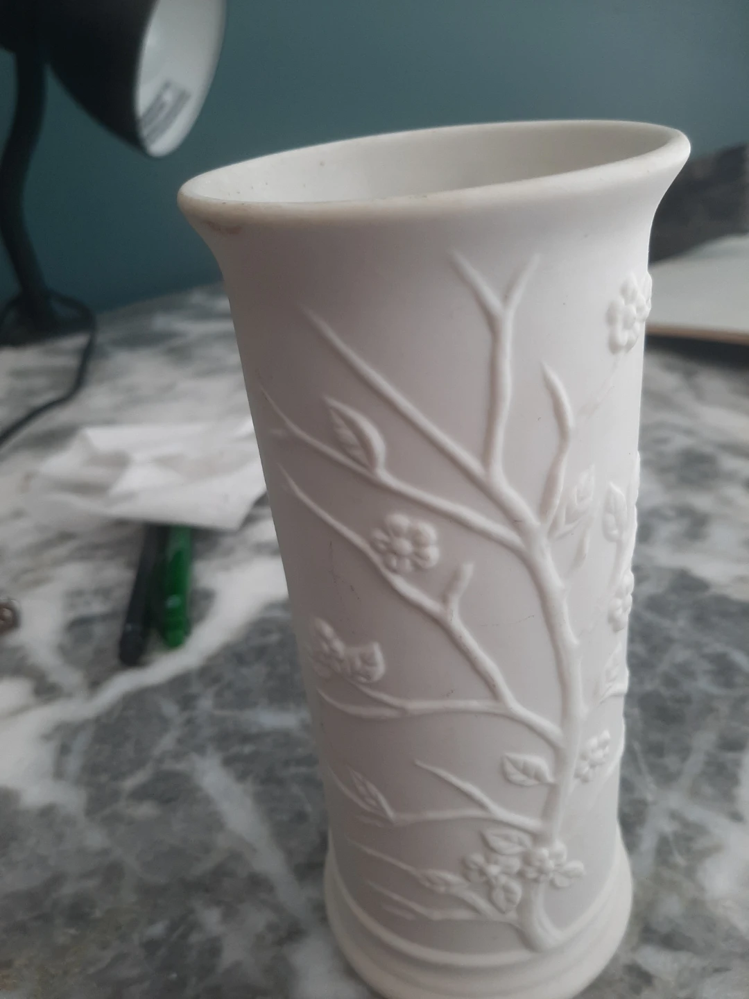 White bisque Embossed JapaneseFloral Vase