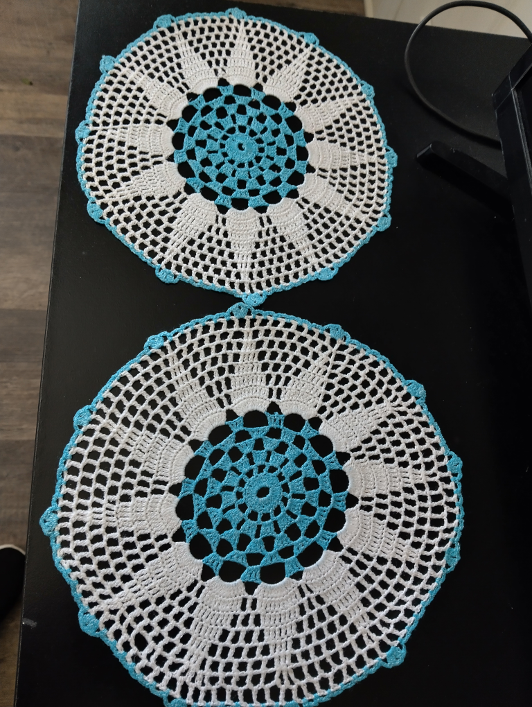 Crocheted Doilies Set - White & Blue