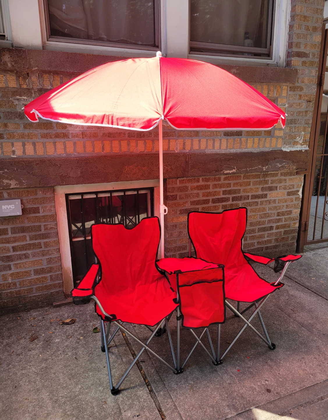 NEW Red Double Camping Chair with Cooler and Umbrella