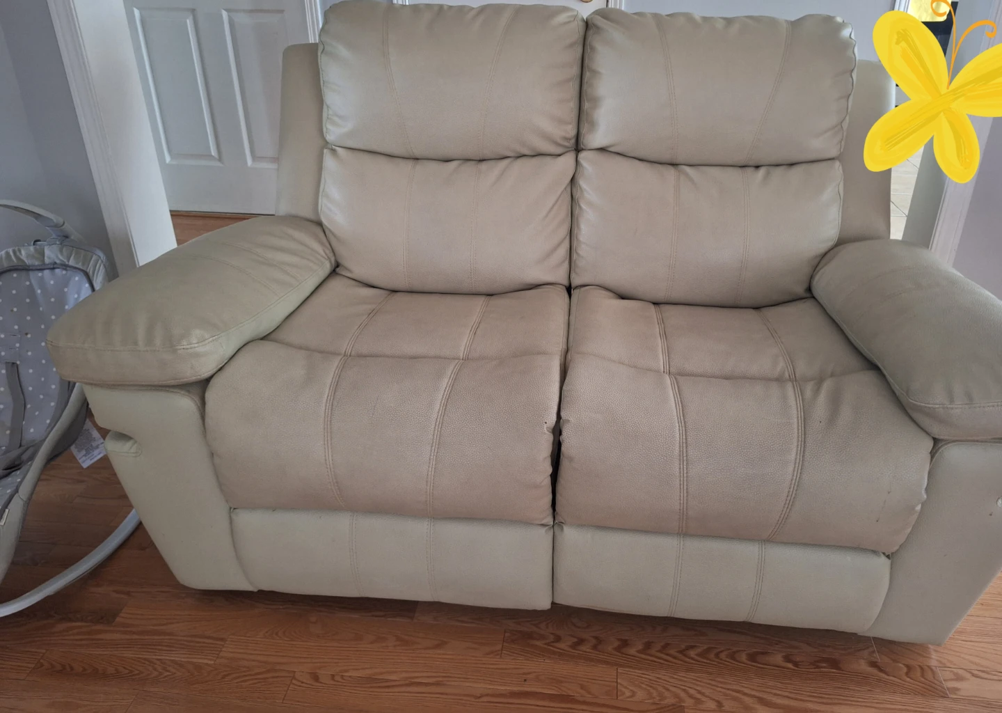 Beige Leather Reclining Sofa and Loveseat - photo 3