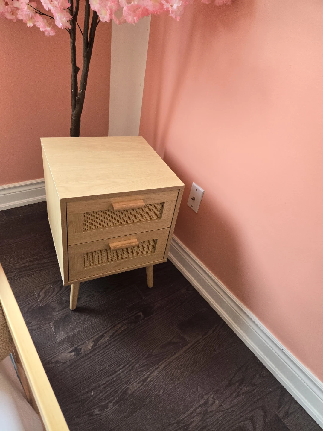 Wooden Nightstand with Rattan Drawers - photo 3