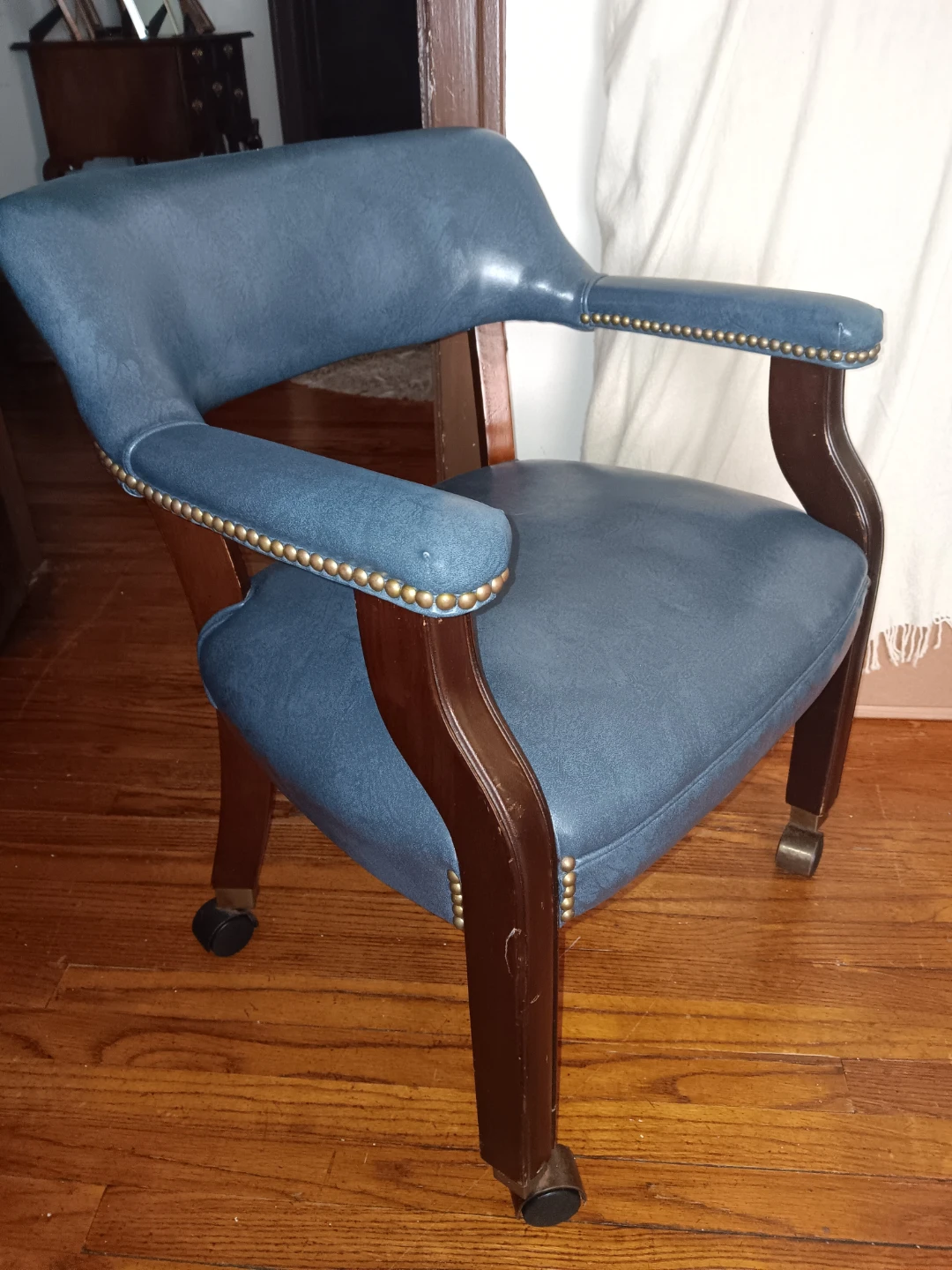 Blue Upholstered Office Chair with Casters